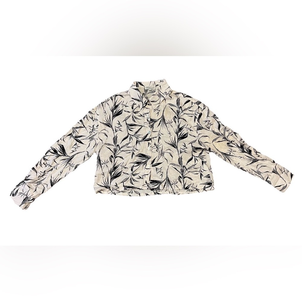 Rachel Zoe Floral Long Sleeve Button Down Blouse Floral Linen Blend Size M Beach